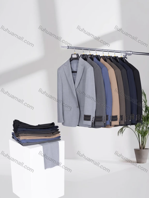 Wholesale Men's Business Lapel Plain Two Buttons Flap Pockets Blazer Jacket & Pants 2 Piece Suit Set 3207-8#