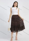 Wholesale Women's Chiffon Embroidery Lace Layered Ruched Midi Skirt - Liuhuamall
