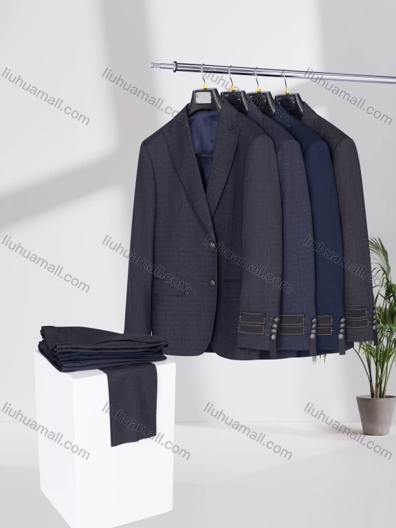 Wholesale Men's Formal Lapel Plain Two Buttons Flap Pockets Blazer Jacket & Pants 2 Piece Suit Set 32320-4#