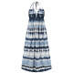Women's Vacation Halter Tie Dye Sleeveless Ruffle Hem Maxi Dress Navy Clothing Wholesale Market -LIUHUA