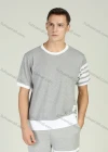 Wholesale Men's Short Sleeve Round Neck Plain T-Shirt Striped Shorts Set - Liuhuamall