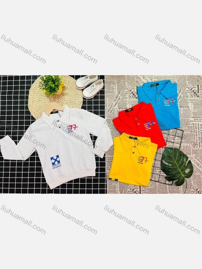 Wholesale Boy's Comfy Long Sleeve Letter Print Button Elastic Polo Shirt