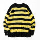 Men's Fashion Unisex Striped Ripped Round Neck Long Sleeve Knit Sweater Yellow&Black Clothing Wholesale Market -LIUHUA