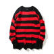 Men's Fashion Unisex Striped Ripped Round Neck Long Sleeve Knit Sweater Red&Black Clothing Wholesale Market -LIUHUA