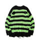 Men's Fashion Unisex Striped Ripped Round Neck Long Sleeve Knit Sweater Black&Green Clothing Wholesale Market -LIUHUA