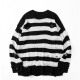 Men's Fashion Unisex Striped Ripped Round Neck Long Sleeve Knit Sweater Black&White Clothing Wholesale Market -LIUHUA
