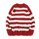 Men's Fashion Unisex Striped Ripped Round Neck Long Sleeve Knit Sweater Red&White Clothing Wholesale Market -LIUHUA