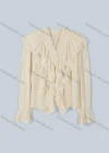 Wholesale Women's Bishop Sleeve Ruched Ruffle Hem Plain Blouse - Liuhuamall