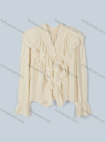 Wholesale Women's Bishop Sleeve Ruched Ruffle Hem Plain Blouse, LIUHUA CLOTHING WHOLESALE