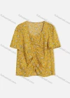 Wholesale Women's Casual Floral Short Sleeve Ruched Blouse 1839# - Liuhuamall