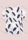 Wholesale Women's Casual Short Sleeve Feather Print Round Neck Tee - Liuhuamall