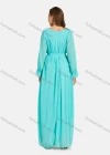 Wholesale Women's Casual Poet Sleeve Pearl Decor Lace Up Plain Maxi Dress - Liuhuamall