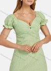 Wholesale Women's Casual V Neck Short Sleeve Ruffle Trim Ruched Plaid Short Dress 05# - Liuhuamall
