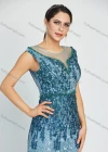 Wholesale Women's Notched Neck Rhinestone Embroidery Floor Length Glamorous Mermaid Evening Dress - Liuhuamall