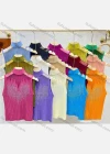 Wholesale Women's Casual Plain Mock Neck Rhinestone Tank Top - Liuhuamall