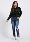 Wholesale Women's Fashion Plain Tassel Rhinestone Rivets Decor Cowgirl Crop Denim Jacket - Liuhuamall
