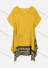 Wholesale Woman's Linen Scoop Neck Short Sleeve Top Tribal Splicing Tunic 3023# - Liuhuamall