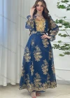 Wholesale Women's Muslim Islamic Vintage Long Sleeve Embroidered Maxi Dress With Belt AB312# - Liuhuamall