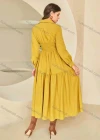 Wholesale Women's Casual Plain Collared Button Front Long Sleeve Ruched Maxi Shirt Dress - Liuhuamall