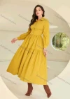 Wholesale Women's Casual Plain Collared Button Front Long Sleeve Ruched Maxi Shirt Dress - Liuhuamall