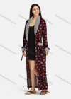 Wholesale Women's Comfy Lapel Long Sleeve Wrap Patch Pocket Allover Print Fuzzy Trim Maxi Nightgown With Tie Belt - Liuhuamall