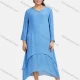 Wholesale Women's Plus Size Linen Long Sleeve Plain Layered Hem Cozy Midi Casual Dress Blue Clothing Wholesale Market Liuhua