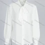 Wholesale Women's Elegant Plain Tie Neck Ruched Button Down Long Sleeve Blouse preview