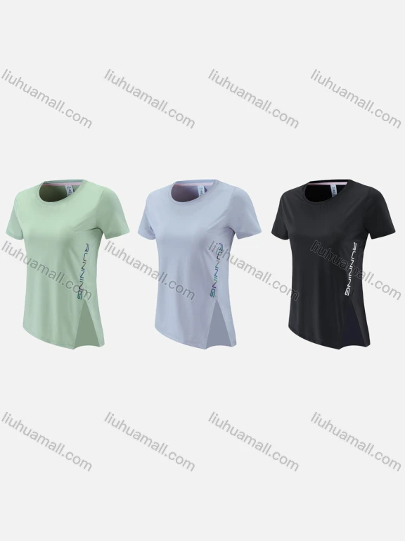 Wholesale Women's Sporty Round Neck Short Sleeve Quick Dry High Stretch Sport Slit T-shirt WT21619#