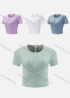 Wholesale Women's Sporty Round Neck Short Sleeve Quick Dry High Stretch Sport Bandage Crop T-shirt WT23207# - Liuhuamall