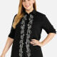 Women's Casual Round Neck 3/4 Sleeve Rhinestone Top Black Clothing Wholesale Market -LIUHUA
