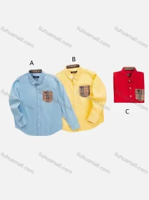 Wholesale Boys' Casual Collared Long Sleeve Pocket Plaid Print Shirt, LIUHUA CLOTHING WHOLESALE