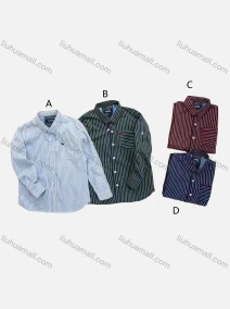 Wholesale Boys' Casual Collared Long Sleeve Pocket Striped Shirt, LIUHUA CLOTHING WHOLESALE