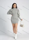 Wholesale Women's High Neck Plain Ribbed Knitted Leg of Mutton Sleeve Short Sweater Dress - Liuhuamall