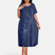 Women's Plus Size Elegant Crew Neck Short Sleeve Embroidery Knee Length Dress 11# Clothing Wholesale Market -LIUHUA