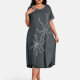 Women's Plus Size Elegant Crew Neck Short Sleeve Embroidery Knee Length Dress 14# Clothing Wholesale Market -LIUHUA