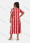 Wholesale Women's Casual Plus Size Short Sleeve Striped Tassel Trim Double Pockets Midi Dress - Liuhuamall