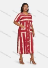 Wholesale Women's Casual Plus Size Short Sleeve Striped Tassel Trim Double Pockets Midi Dress - Liuhuamall