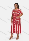 Wholesale Women's Casual Plus Size Short Sleeve Striped Tassel Trim Double Pockets Midi Dress - Liuhuamall