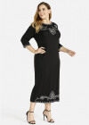 Wholesale Women's Casual Crew Neck 3/4 Sleeve Embroidered Dress - Liuhuamall