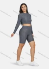 Wholesale Women's Sport Plain Textured Zipper Long Sleeve Top & Shorts Sets - Liuhuamall