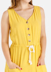 Wholesale Women's Casual Plain V-Neck Buttons Front Drawstring Sleeveless Maxi Tank Dress - Liuhuamall