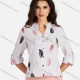Wholesale Women's Casual Allover Print & Plain Notched Neck Long Sleeve Buttons Down Blouse White Clothing Wholesale Market Liuhua