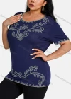 Wholesale Women's Elegant Round Neck Floral Embroidery Short Sleeve T-Shirt - Liuhuamall