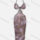 Wholesale Women's Sexy Halter Cutout Tie Back Open Back Leopard Print Bodycon Midi Dress Coffee Clothing Wholesale Market Liuhua