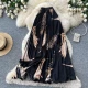 Wholesale Women's Vacation High-Waisted Pleated Printed Midi Skirt #SK2820 A-Black Clothing Wholesale Market Liuhua