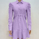 Women's Casual Collared Long Sleeve Ruffle Hem Shirt Dress 30# Clothing Wholesale Market -LIUHUA