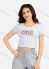 Wholesale Women's Casual Letter Round Neck Short Sleeve Crop T-shirt 3203# - Liuhuamall