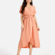 Women's Casual Plain Wrap Short Sleeve Midi Dress With Belt EG-3436# Melon Clothing Wholesale Market -LIUHUA