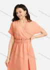 Wholesale Women's Casual Plain Wrap Short Sleeve Midi Dress With Belt EG-3436# - Liuhuamall