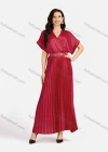 Wholesale Women's Casual Plain Wrap Short Sleeve Splicing Pleated Maxi Dress EG-3481# - Liuhuamall